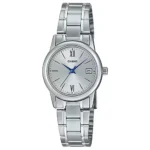 ساعة كاسيو LTP-V002D-7B3UDF النسائية الفضية الكلاسيكية بميناء أبيض | Casio LTP-V002D-7B3UDF Women Silver Classic White Dial Stainless Steel Watch