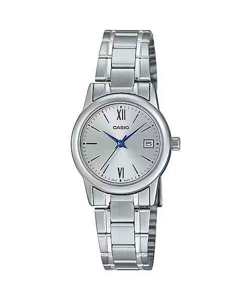 ساعة كاسيو LTP-V002D-7B3UDF النسائية الفضية الكلاسيكية بميناء أبيض | Casio LTP-V002D-7B3UDF Women Silver Classic White Dial Stainless Steel Watch