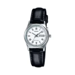 ساعة كاسيو LTP-V006L-7BUDF النسائية بسوار جلد وميناء أبيض مع عرض اليوم والتاريخ | Casio LTP-V006L-7BUDF Women Leather Band White Dial Day-Date Watch