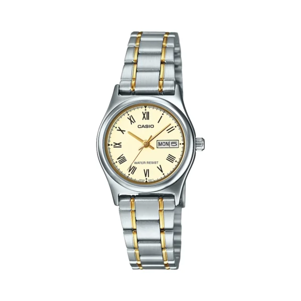 ساعة كاسيو LTP-V006SG-9BUDF النسائية ثنائية اللون (فضي + ذهبي) مع عرض اليوم والتاريخ | Casio LTP-V006SG-9BUDF Women Two-Tone Gold Silver Day-Date Watch