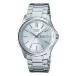 ساعة كاسيو MTP-1239D-7ADF الرجالية الكلاسيكية بميناء أبيض وعرض اليوم والتاريخ | Casio MTP-1239D-7ADF Men White Dial Day-Date Stainless Steel Watch