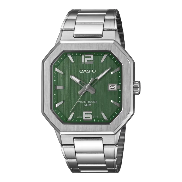 ساعة كاسيو MTP-B195D-3AVDF الرجالية باللون الأخضر | Casio MTP-B195D-3AVDF Green Dial Stainless Steel Watch