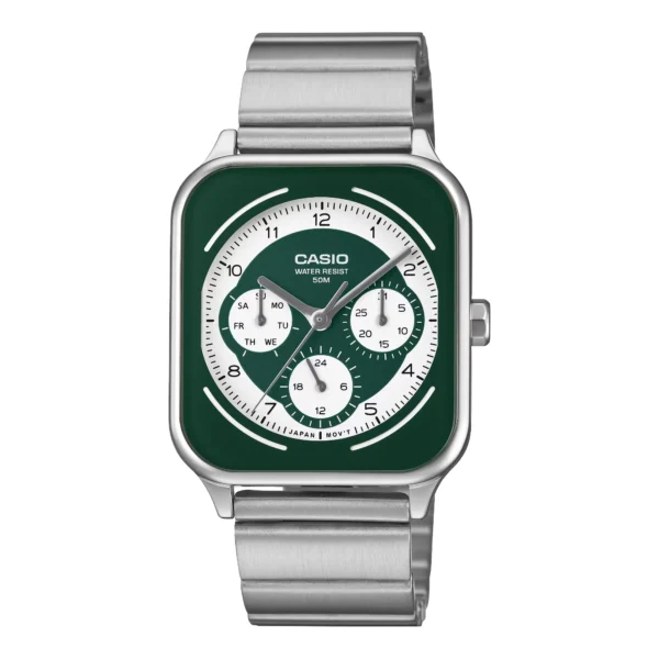 ساعة كاسيو MTP-M307D-3BVDF الرجالية متعددة العدادات بالميناء الأخضر | Casio MTP-M307D-3BVDF Green Dial Stainless Steel Multi-Subdial Watch