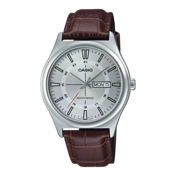 ساعة كاسيو MTP-V006L-7CUDF الرجالية الكلاسيكية بسوار جلدي وعرض اليوم والتاريخ – Casio MTP-V006L-7CUDF Men Leather Day-Date Watch
