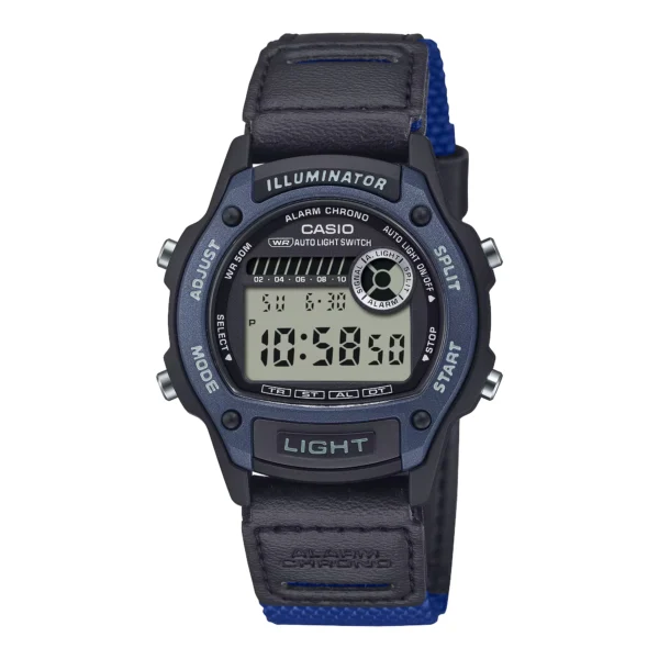 ساعة كاسيو W-220HF-2AVDF الرقمية الرياضية باللون الأزرق مع سوار قماشي/جلدي | Casio W-220HF-2AVDF Digital Sport Watch Blue Resin Case Cloth/Leather Band