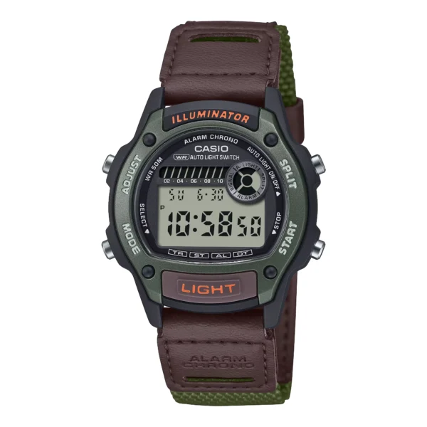 ساعة كاسيو W-220HF-3AVDF الرقمية الرياضية باللون الأخضر مع سوار قماشي/جلدي | Casio W-220HF-3AVDF Digital Sport Watch Green Resin Case Cloth/Leather Band
